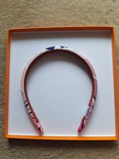 RARE HERMES Elsa Headband Pink 100 Silk Twill Women Hair Accessory Used W/Box