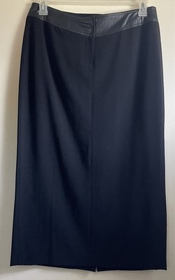 Sharagano Skirt Womens Size 10 Black Faux Leather Trim Hem Pencil Straight Zip