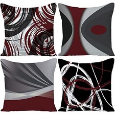 Set of 4 Throw Pillow Covers Modern Abstract 18" x 18" Pack of 4 Wine Red