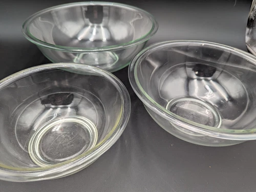 PYREX Nesting Mixing Bowls Clear Glass 326 325 323 Set of 3 Made In USA