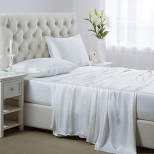 Lanest Housing Silk Satin Sheets, 4-Piece Queen Size Satin Bed Sheet Set with De