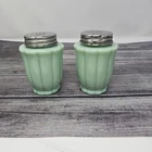 Pioneer Woman Vintage Style Jade Jadeite Milk Glass Salt and Pepper Set Green