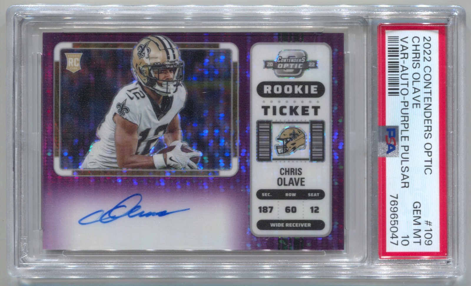 Chris Olave Panini Contenders Optic #109 Autograph Purple Pulsar
