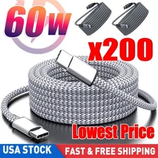 60W USB-C to USB-C Cable Fast Charger lot PD Nylon Cord For iPhone 17 16 Samsung