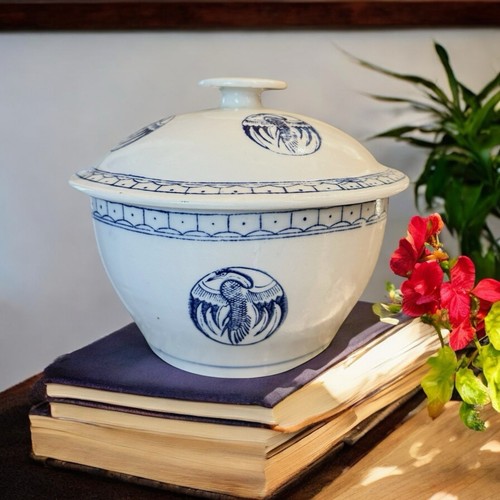 Vintage 50er Jahre Kranich Design blau & weiß chinesisches Porzellan große Servierschale - Bild 1 von 22