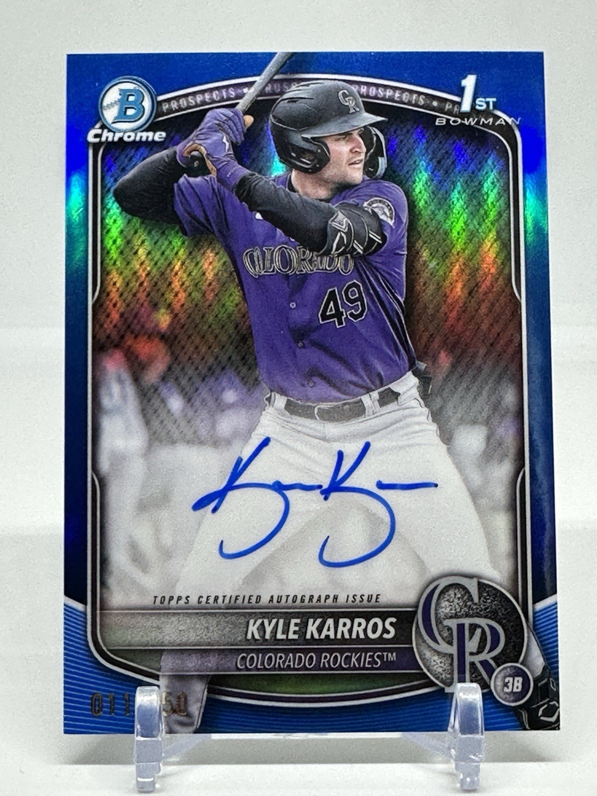 2025 Bowman Chrome Kyle Karros True Blue Refractor Auto /150 1st Bowman Rockies