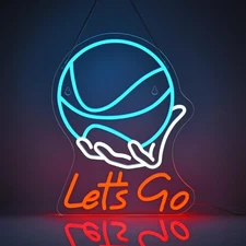 'Let's Go' Basketball Neon Sign for Wall Decor - 17"x12.6", Dimmable LED Sign...