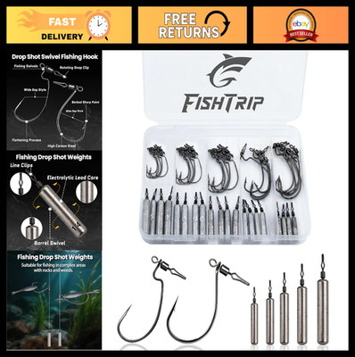 30pcs Swivel Drop Shot Hooks for Bass Fishing - EWG Rigging, Sizes 4-3/0, Freshw