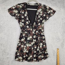 Abercrombie & Fitch Dress Womens Medium Black Floral Lined Ruffle Whimsigoth