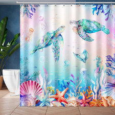 Colorful Sea Turtles Shower Curtain, Ocean Nautical Bathroom Shower Curtain Deco