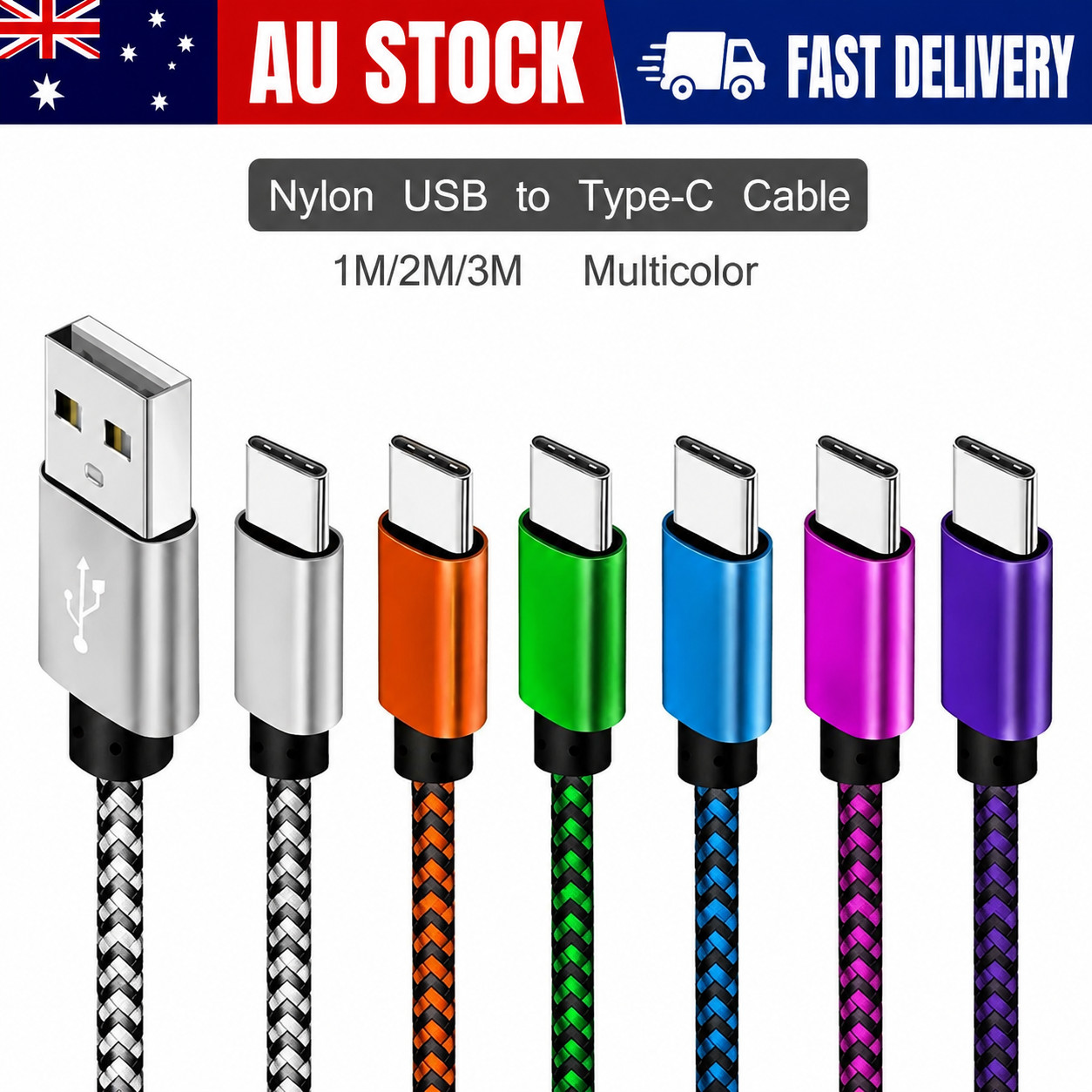 USB-C Fast Charging Cable Braided Nylon USB-A to Type C Cord 1M 2M 3M Android