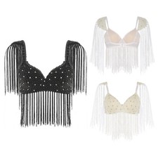 Women Tops Holiday Belly Dance Club Bra Pole Dance Sparkly Push-up Sleeveless