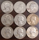 Lot of (9)  Washington 90% Silver Quarter Coins Circulated Ungraded
