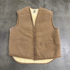 1970s Vintage Carhartt Duck Brown Zip Up Vest Sherpa Lined 2 Pocket Size Large