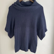 BCBG Paris Deep Blue Chic Cowl Neck Knit Sweater Cotton Blend Classy Womens Sm