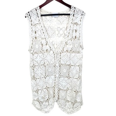 Vintage Crochet Kimono Top Sz S Granny Square Cotton Festival Boho Oversized