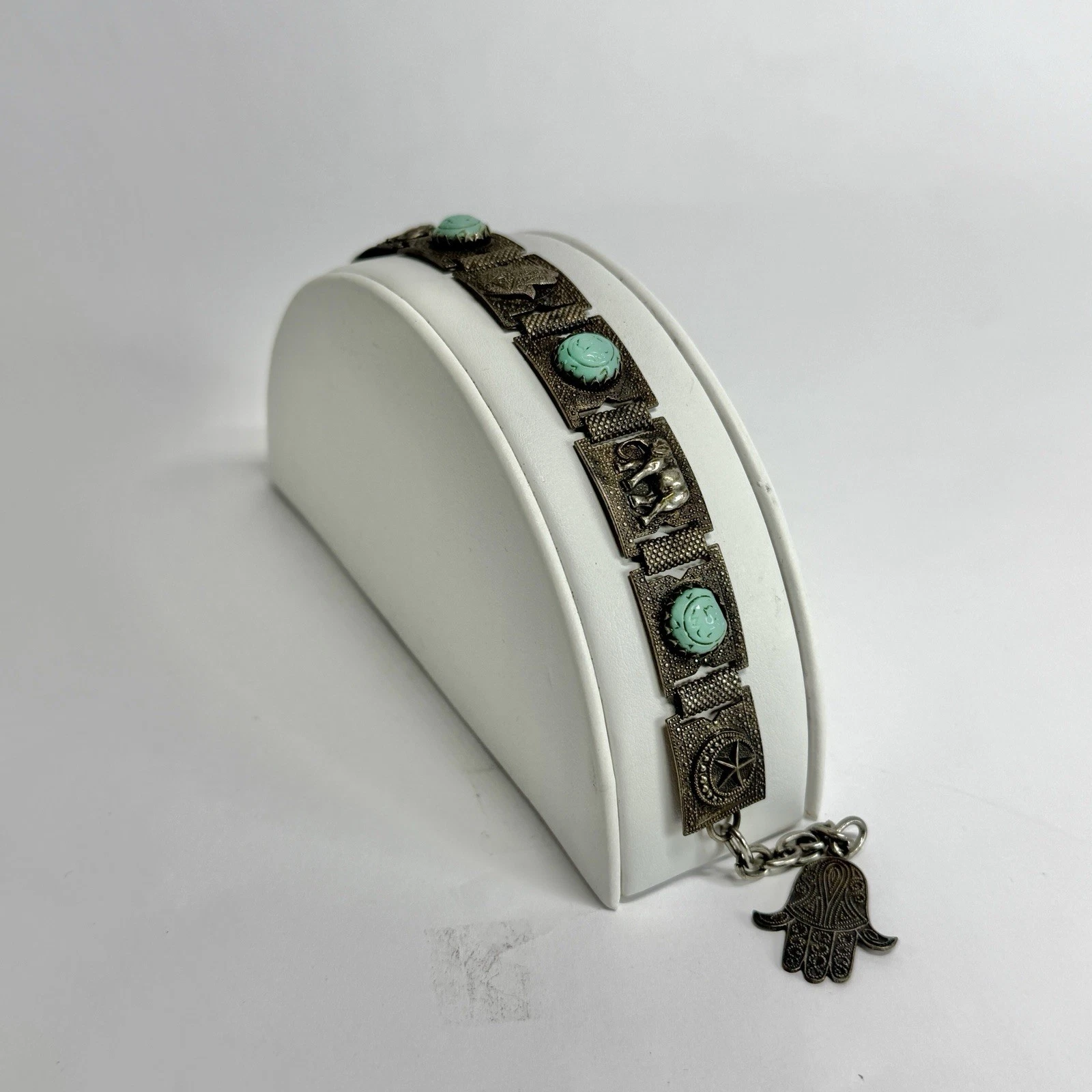 Made in France 3D Elephant Carved Stones Vintage Bracelet Jewelry Br194