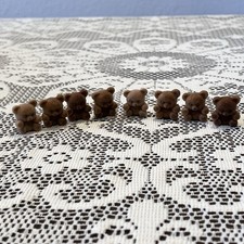 Lot of 8 Mini Flocked Teddy Bear Figurines Dollhouse Miniature Brown Craft Bears