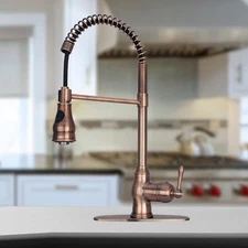 Antique Copper Pre-Rinse Spring Kitchen Faucet, Single Level Solid Brass Kitc...