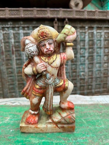 Antique Marble Stone Fine Carved Painted Rare Hindu God Hanuman ji Sculpture - Picture 5 of 11