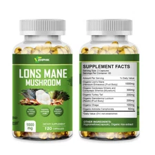 Organic Lions Mane Mushroom Capsules Nootropic Brain Memory Focus Immune Support