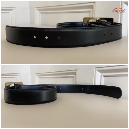 Authentic Gucci Black Calfskin Leather Gold Large Square Buckle Belt Size 85/34 - Picture 11 of 14