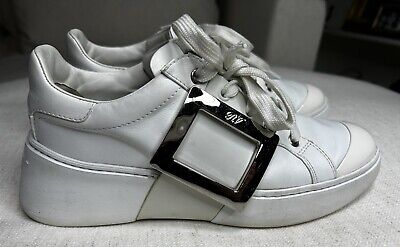 Roger Vivier Viv Skate Sneakers Silver Buckle White Leather Roger Vivier Viv Skate Sneakers Silver Buckle White Leather