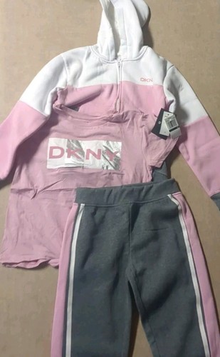 Girl’s 3 PC DNKY Sweatshirt/Shirt/ Pants Set~ Grey, Pink ~ Size 6X