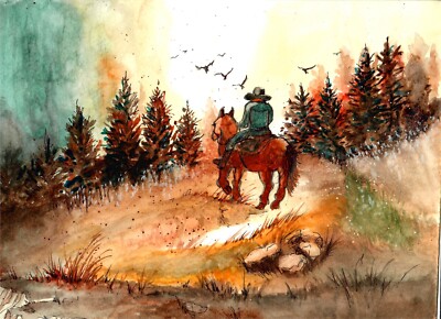 Cowboy Riding Over The Hil, Cowboy Art, Western Art,Cowboy Art Print, Cowboy Art