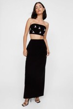 BNWT Nastygal Velvet Maxi Skirt Black Size:8 RRP:£39.00