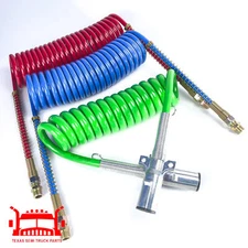 Coiled Air Brake Hoses & ABS Electrical Power Wire Assembly Kit For Semi Truck