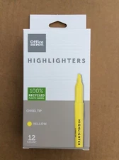 Office Depot 12 Highlighters Chisel Tip NEW Yellow