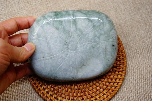 Certified Natural A Gray Jade jadeite Lotus Statue Display 2227 - Picture 2 of 11