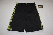 Boys BLACK ATHLETIC SHORTS Mesh Net NEON GREEN CAMO SIDES 2 Pockets SIZE XS 4-5