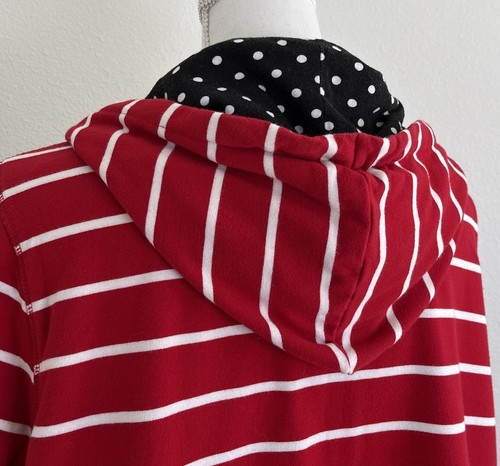 SUSAN GRAVER Womens Red & White Stripe Hooded Sweatshirt Tab Sleeves | 1X - Picture 9 of 11