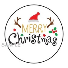 30 MERRY CHRISTMAS ENVELOPE SEALS LABELS STICKERS 1.5" ROUND SANTA HAT FAVORS