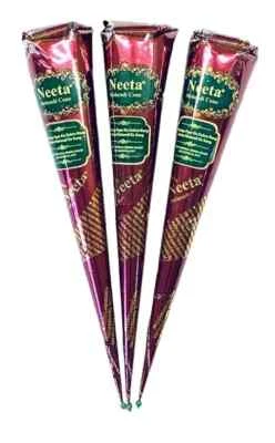 3 ORGANIC DARK BROWN Neeta Kaveri HENNA BRIDAL MEHNDI CONE PURE&FRESH