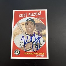 OAKLAND ATHLETICS KURT SUZUKI 2008 TOPPS HERITAGE SIGNED CARD # 279 AUTO