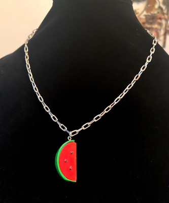 Watermelon Sugar Slice 3D Fruit Festival Tropical Chain Necklace Jewelry 20''