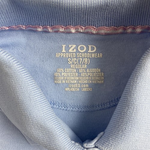 Izod Girls Short Sleeve Polo T Shirt School Uniform Size S 7/8 Baby Blue - Picture 9 of 12