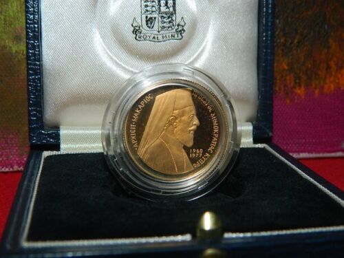 Gold Coin, Cyprus, 1977, Proof, Makarios, 50 Pounds 91.7%, 15.98 gr Gold Coin - Afbeelding 1 van 4