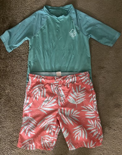 Boys Youth Lot Short Sleeve Swimming Shirt & Short MultiColor M - Picture 1 of 4