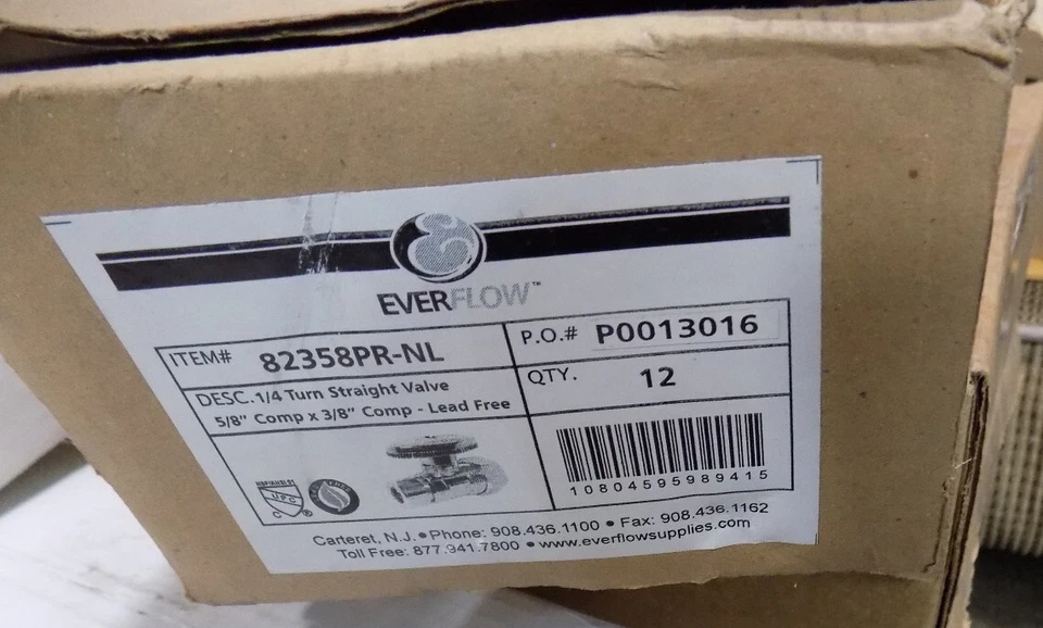 1 2, 1/2" Nom Compression 5/8" OD x 3/8" OD Compression Straight Stop Valve NL - Image 2 of 3