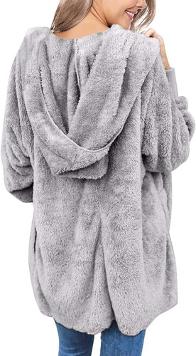 Stylish Open Front Women's Winter Cardigan - Oversized Hooded Fleece Coats - Picture 4 of 8