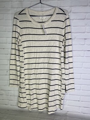 Lou Grey Striped Knit Long Sleeve Tunic Shirt Dress Womens Size M