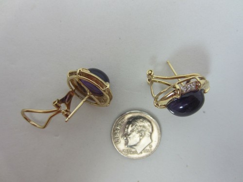 New 14K Yellow Gold 6.50 Ct Cabochon Amethyst and Diamond Earrings 6.62 CT TW - Picture 6 of 10