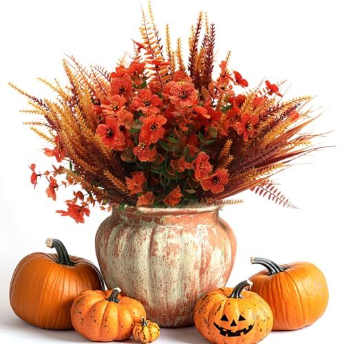Artificial Plants Grasses for Outdoors, Fake Fall Flowers Mums for Home Indoo...-image