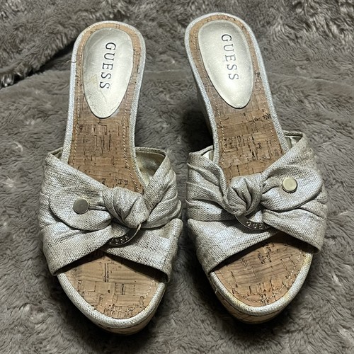 Guess Galloway Gold Y2K Slip On Cork Wedge Sandals Womens Size 7M - 第 3/21 張圖片