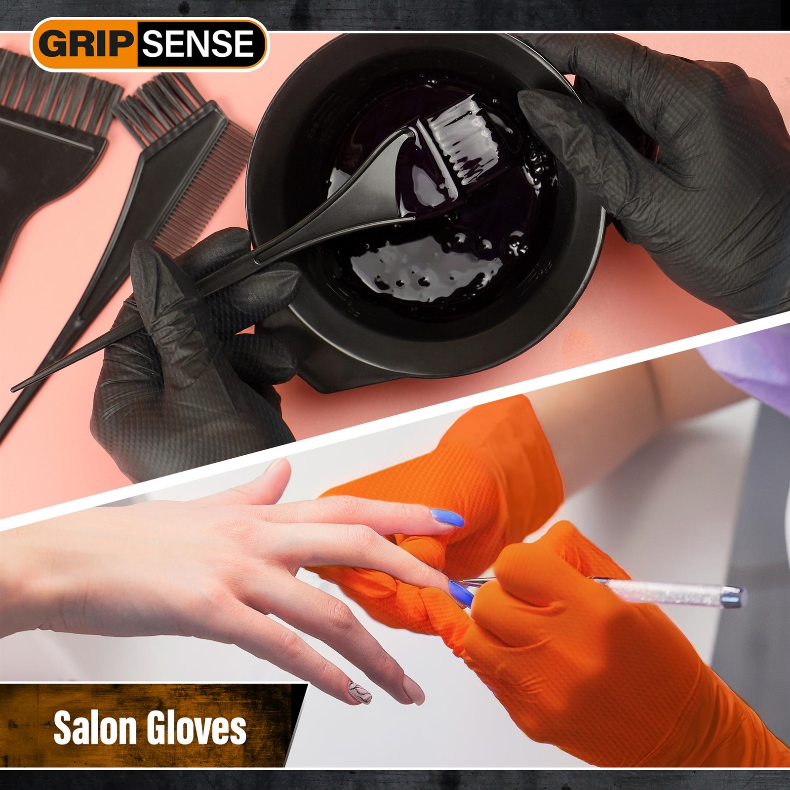GripSense Nitrile Gloves (Pack of 50) High Density Diamond Grip Black