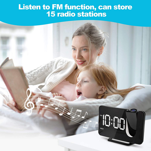 Anykuu Projektionswecker Wecker Mit Fm-Radio Snooze-Doppelgong Usb-Anschluss 3 H - Bild 2 von 12